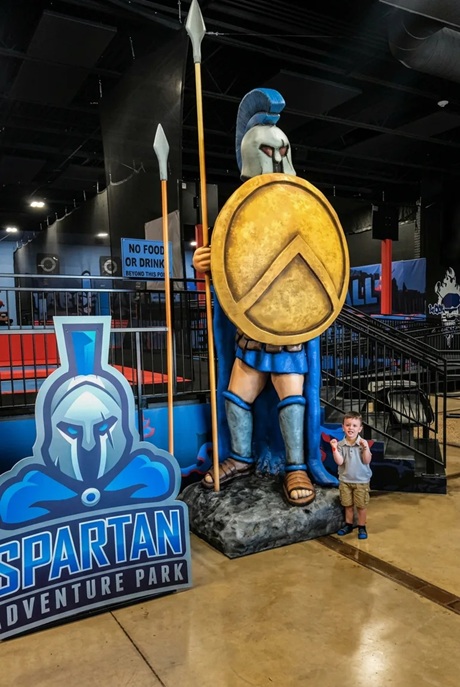Custom Spartan warrior statue at a family entertainment center